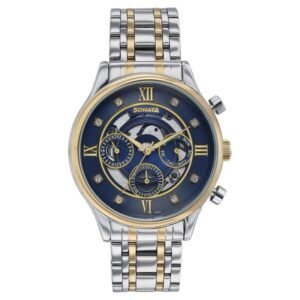 Sonata Wedding Quartz Multifunction Blue Dial Stainless Steel Strap