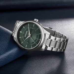 Sonata Quartz Analog Green Dial Silver Stainless Steel Strap Watch For Men