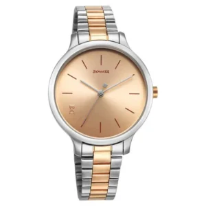 Sonata Play Rose Gold Dial Metal Stainless Steel Strap Watch for Women