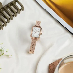 Sonata Poze Quartz Analog Mother of Pearl Dial Rose Gold Metal Strap