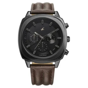Kronos Chronograph Black Dial Brown Leather Strap Watch For Guys