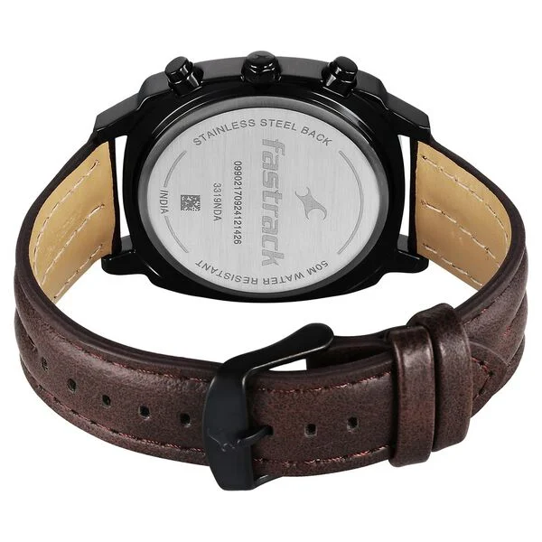 Kronos Chronograph Black Dial Brown Leather Strap Watch For Guys - Image 5