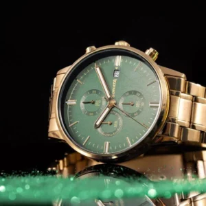 Sonata Quartz Multifunction Green Dial Golden Stainless Steel Strap For Men