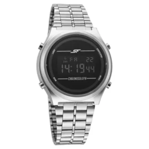 SF CirQle Digital Black Dial Silver Stainless Steel Strap Watch For Unisex