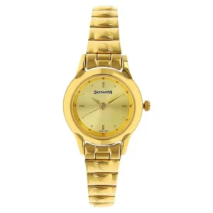 Sonata Quartz Analog Champagne Dial Stainless Steel Strap Watch for Women
